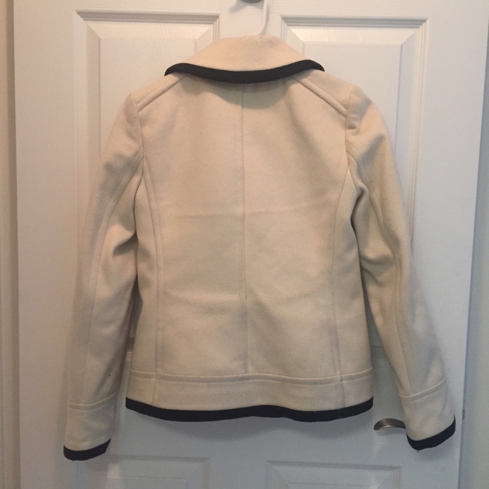 J. Crew Cream Double-Breasted Pea Coat with Black Trim - Picture 2 of 3